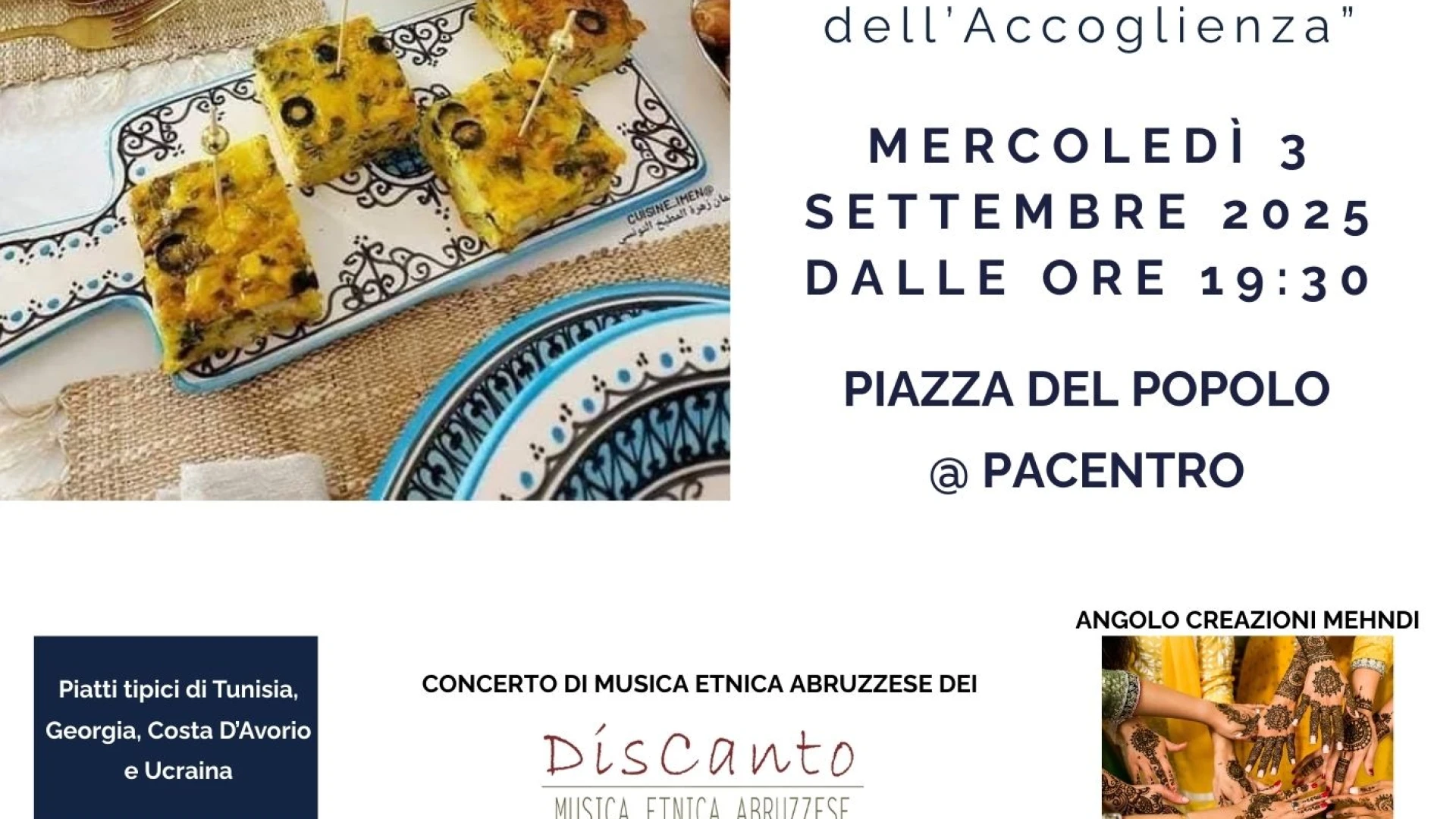 Pacentro: mercoledì 3 settembre in programma l’evento “Il Cibo che include”.